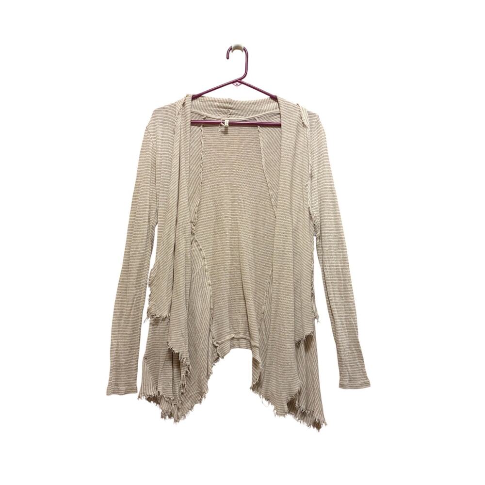 Willow & Clay Boho Striped Cardigan M Coastal Cali Open Knit Raw Hem Flow *READ*